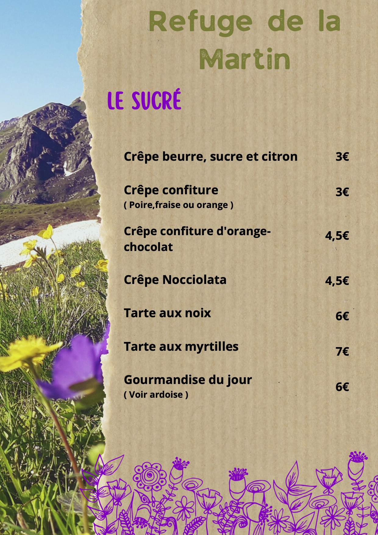 menu sucré